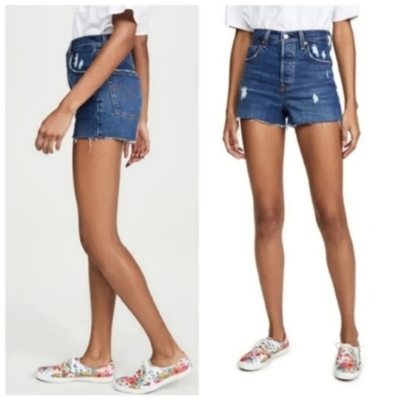 Levi's Ribcage High Rise Jean Shorts Charleston Denim - Picture 5 of 7